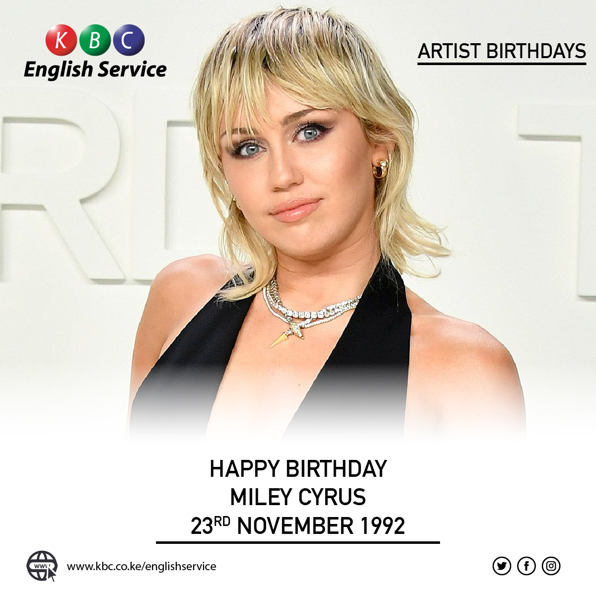 Happy Birthday: MILEY CYRUS
Born: 23rd November 1992

^PMN  