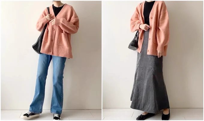 【楽ちん】もうずっと脱ぎたくない。グローバルワークの「ふわふわカーディガン」ゆるっと着られて可愛いんです!グローバルワークの「Vネックカーディガン」が、 着回し力もばっちりでお気に入りなの!ふんわりやわらかな肌触りで、とにかく着心地が良いんです 
