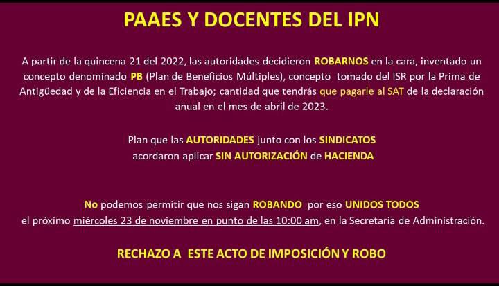 ipn_leaks's tweet photo. 🔥#INFORMEMOS Y DIVULGUEMOS! @IPN_MX Participa en la marcha!! 231122 a las 10:00 frente a la @ipn_sad @mendoza_ruben La administración del @IPN_MX @ArturoReyesS_ Inventa y aplica un nuevo descuento a los trabajadores del #IPN. Descuento fuera de La Ley y sin que medie, decreto o https://t.co/jpzw7yejtM