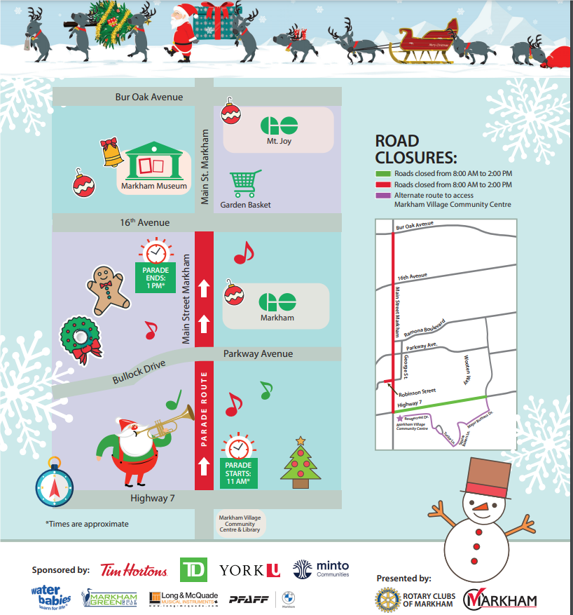 #MarkhamSantaParade Saturday November 26, 11 AM to 1 PM, Main Street Markham, starting at Hwy 7 East, ending at 16th Ave. Arrive early.
