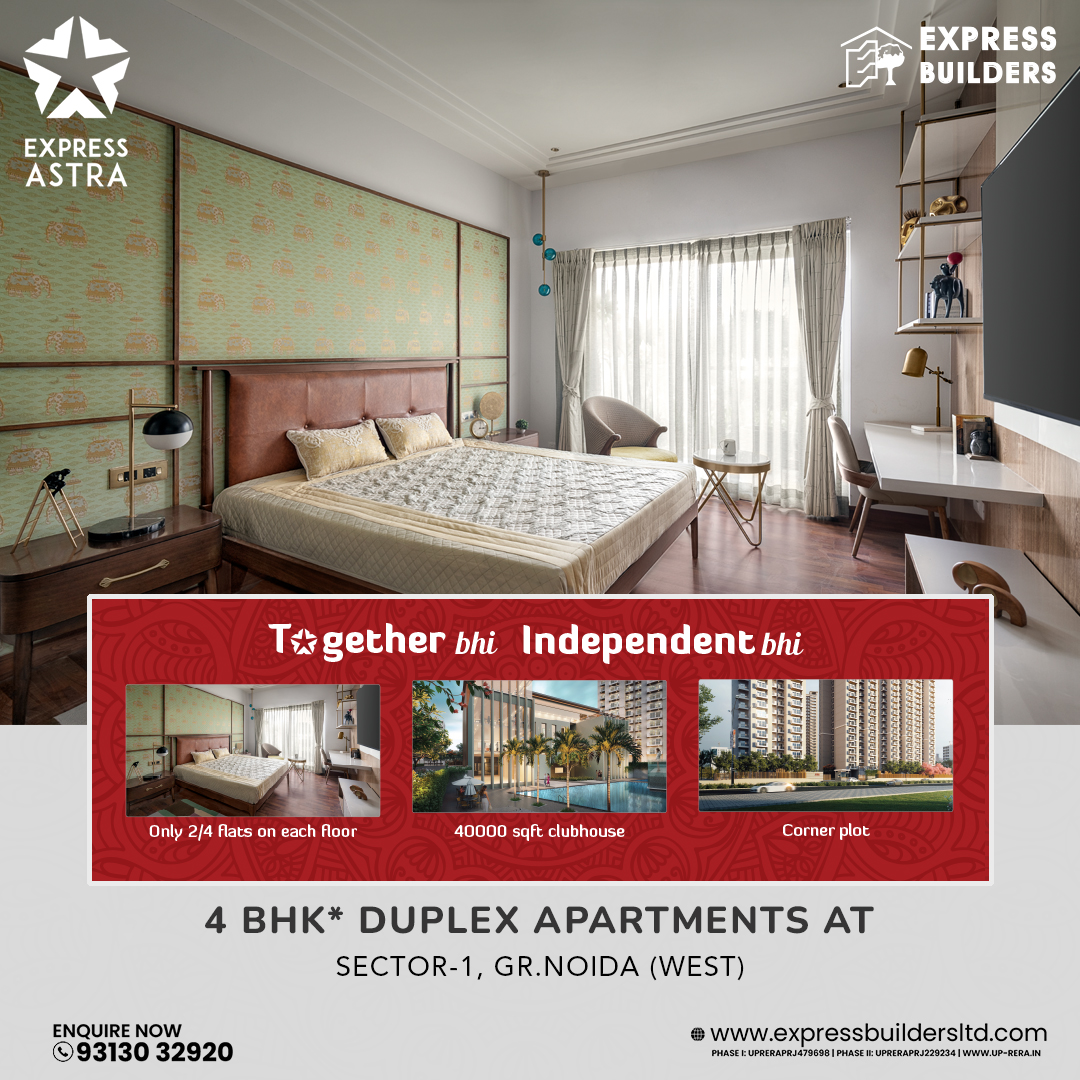 ExpressBuildrs's tweet photo. Express Astra offers 4 BHK* #Duplex #Apartments in Greater Noida West.
👉 Only 2/4 flats on each floor 
👉 More privacy for your family
👉 Corner Plot
👉 40,000 sqft. Club House 
👉 Wardrobe in Bedrooms
.
.
#ExpressAstra #DuplexApartments #DreamHome #SweetHome #RealEstate https://t.co/Huta64LApN
