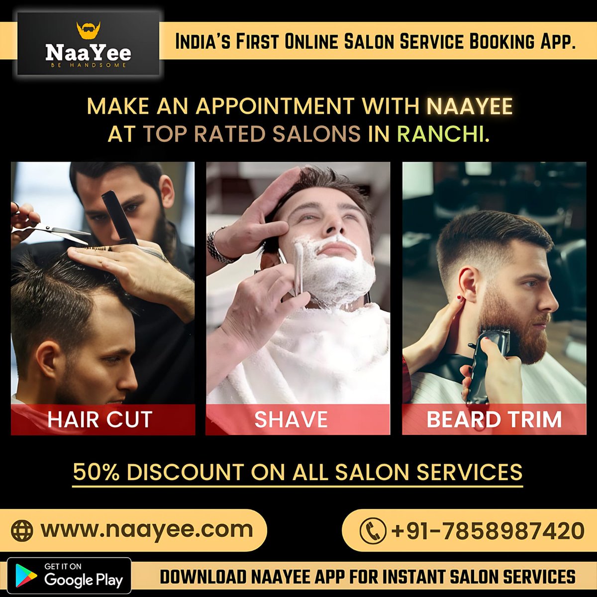 NaaYee786's tweet photo. Make an Appointment with #Nayee at top Rated Salon in #Ranchi
Book your appointment with a 50% Discount.
Servi!!
Download NaaYee App for Free:: https://t.co/NiwPDoeaKt...
Use NaaYee App for your Personal or Business.
Visit- https://t.co/8yvl6xN6Rw
#mensalon #haircut #salon https://t.co/mCtw0QssPx