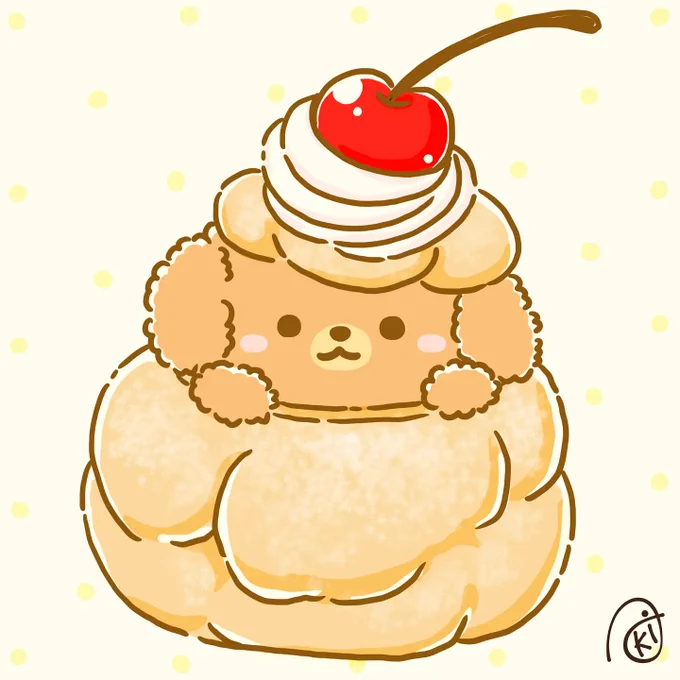 シュークリーム!! #イラスト  #お絵描き  #犬  #トイプードル  #シュークリーム 