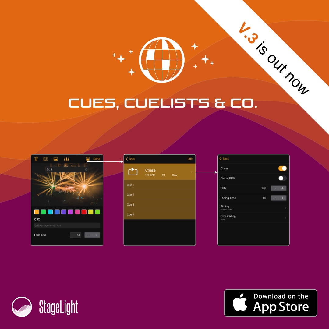 🥳 StageLight v3 is out now
I am excited to announce that the StageLight App now has Sequences and Chaser. 
#StageLightingOnMobile #stagelighting #stagelightapp #lightingcontrol #ipad #abletonlink #CITP #CRMX #WDMX #bluetooth #ble #artnet