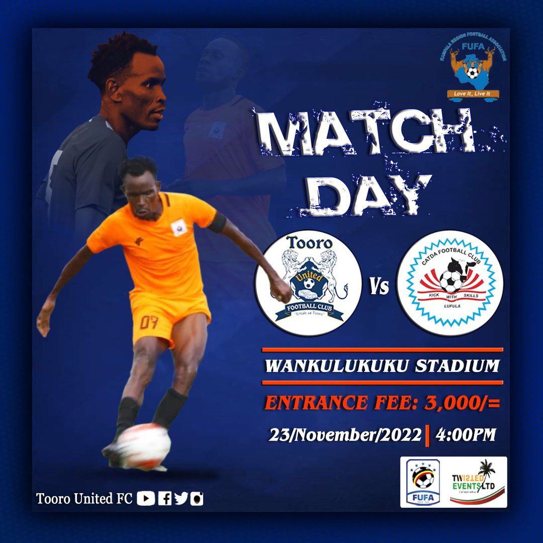 castle_256's tweet photo. MATCH DAY ⚽️👇
Tooro United FC 🆚 Catda FC

🏟️ 𝐕𝐄𝐍𝐔𝐄; Muteesa (II) Stadium, Wankulukuku
𝐖𝐞𝐝𝐧𝐞𝐬𝐝𝐚𝐲, 23rd/ November/2022
⏰ 𝐓𝐈𝐌𝐄;  4:00pm

#TooroUnited | #CatdaFC 
#RoaringLions 🦁
#FUFARegionalLeague https://t.co/h03UBkmJq1