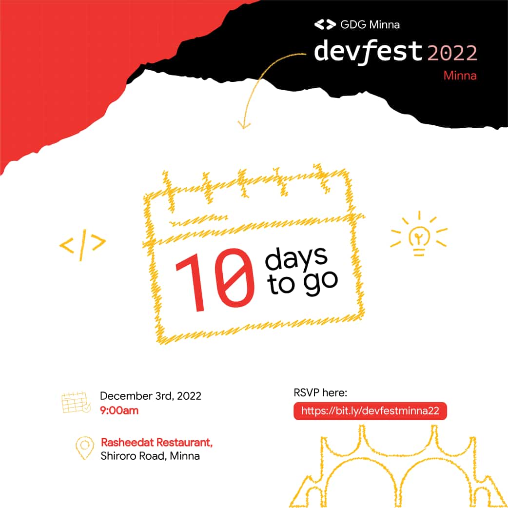 GDGMinna's tweet image. We're 10 days away. Yes, just 10 days away!
What are you waiting for? RSVP ASAP gdg.community.dev/events/details…