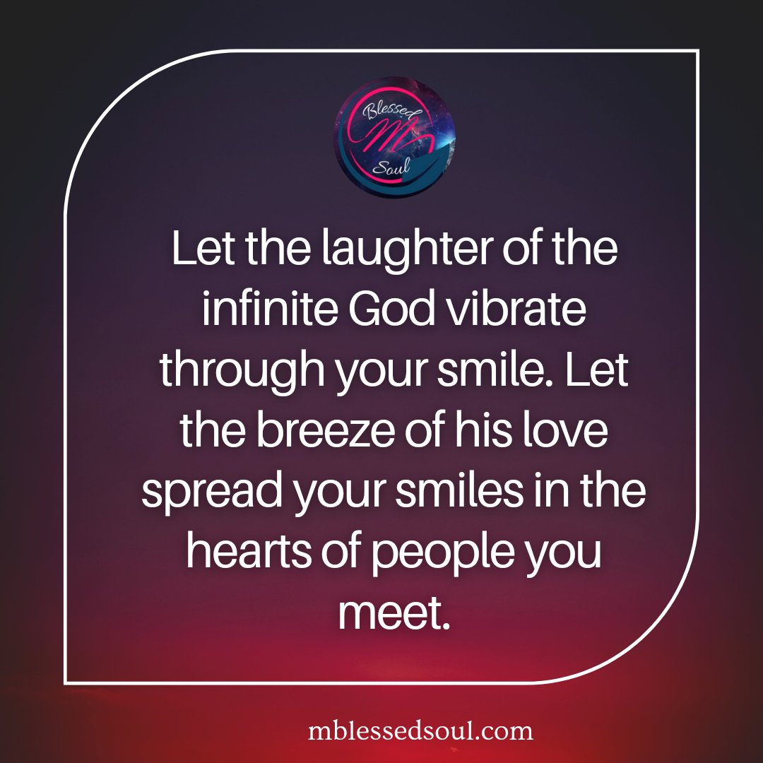 palakpancholi5's tweet photo. Let the laughter of the infinite God vibrate through your smile. Let the breeze of his love spread..
#laughter #infinitegod #smileplease #spreadyoursmile #breezeoflove #peacefulsoul #happysoul #sharehappiness #makeothershappy #happyvibes #happinessquotes #happinessisachoice https://t.co/SVloFVdKvZ