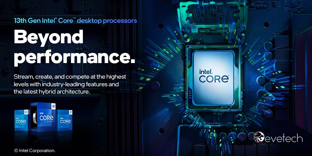 rAgeExpo's tweet image. 13th Gen Intel Core desktop processors deliver the world’s best gaming experience &amp;amp; unmatched overclocking capabilities.

Up to 5.8 GHz out-of-the-box clock speed. Up to 24 – Cores. Beyond Performance.
The best 13th Gen desktop deals @Evetech 
evetech.co.za/intel-13th-gen… @IntelGaming