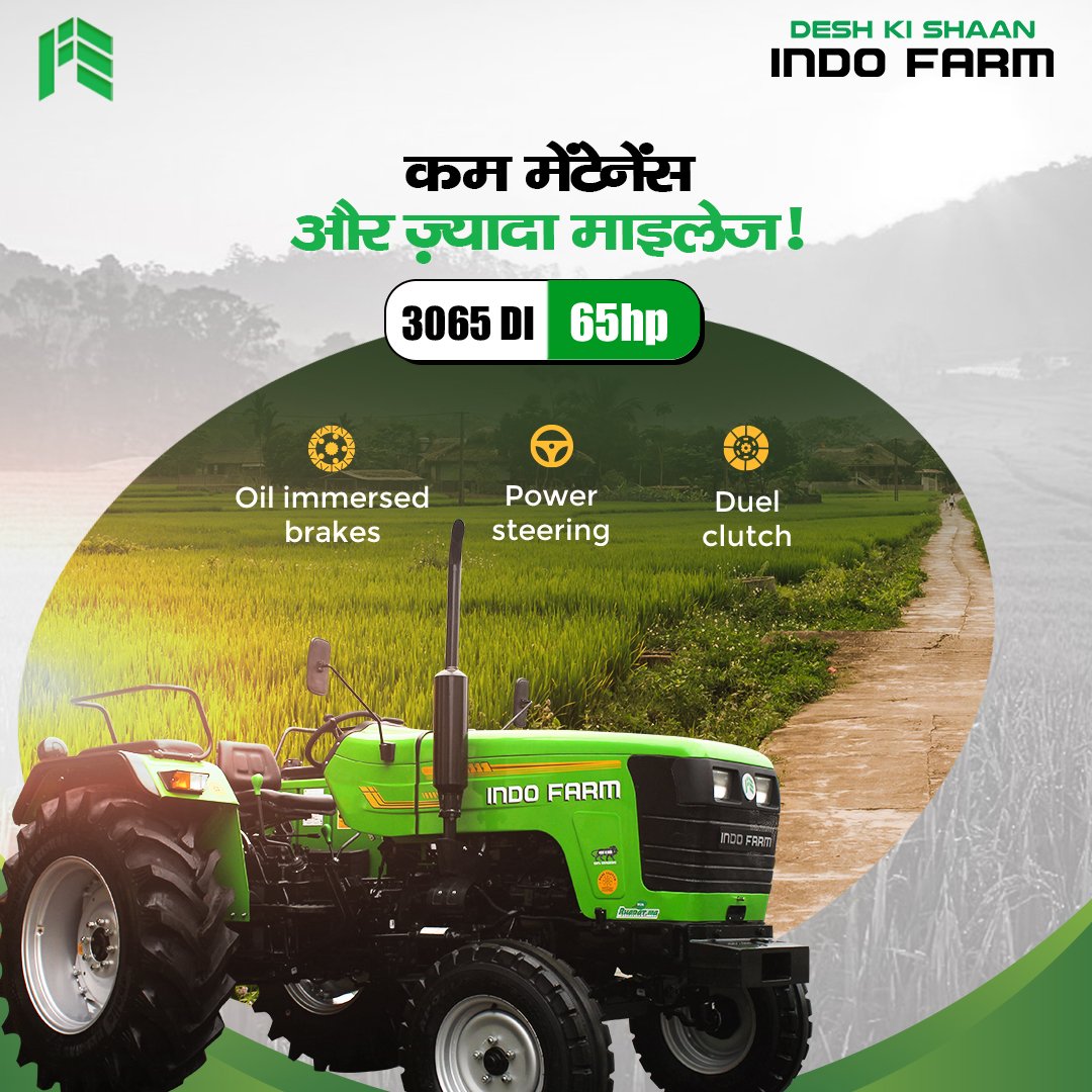 IndofarmTractor's tweet photo. If mileage and maintenance costs have been on your mind, Indo Farm 3065 DI tractor is your solution.

Reach out to us today for tractor enquiry or to join our dealer network Call:+917832925001 | Visit: https://t.co/MPQ9ont8LY

#ThankYouKisaan #IndiaKaIndoFarm #IndoFarmTractors https://t.co/EaFhs4IXhW