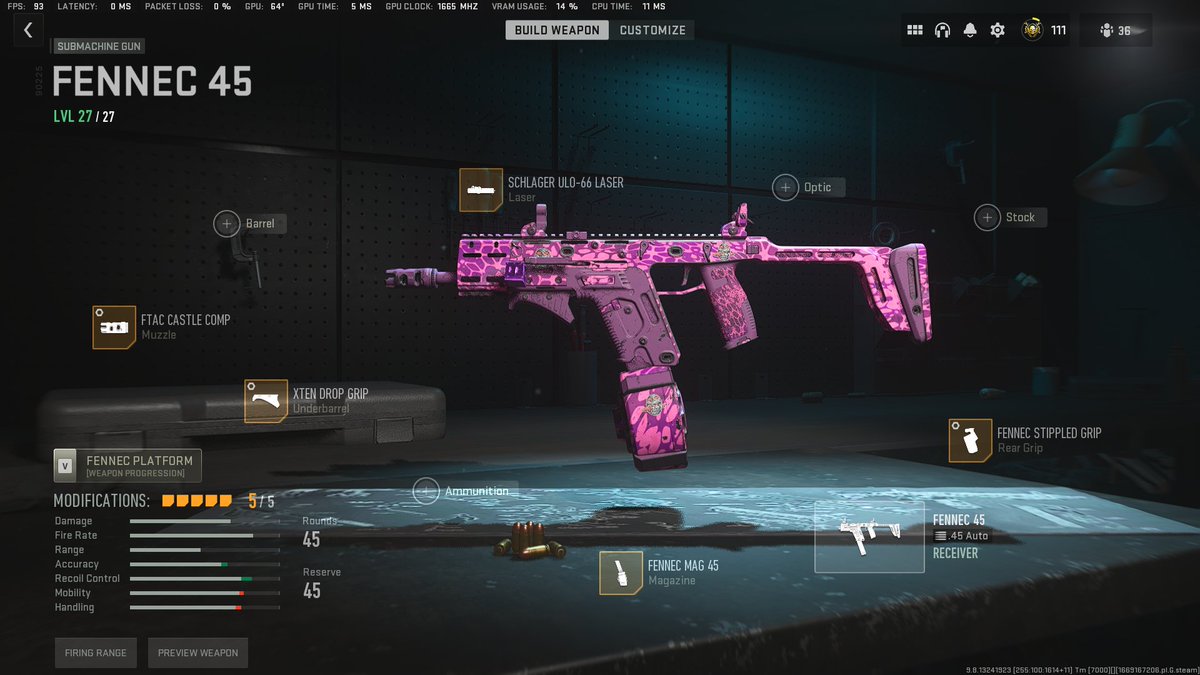 MadeByPulse's tweet photo. Fastest SMG TTK in the game.... The BEST Fennec 45 build to use in Warzone 2.0! No Recoil! Includes Tuning Below! โฌ๏ธ #Warzone2 #Fennec45 https://t.co/6U9mKG13Zt
