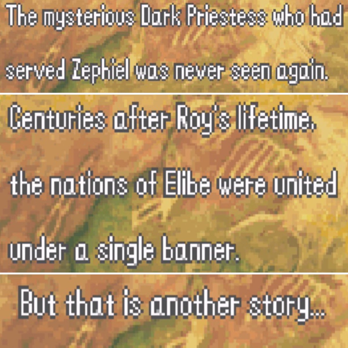 RennaCosplay's tweet photo. What the frick? Apparently unresolved plot points are not unique to the new Fire Emblem games. I just finished #TheBindingBlade and this makes it sound like there’s a sequel, BUT THERE’S NO SEQUEL. And this game came out TWENTY YEARS AGO. https://t.co/F0rVx1kOIj