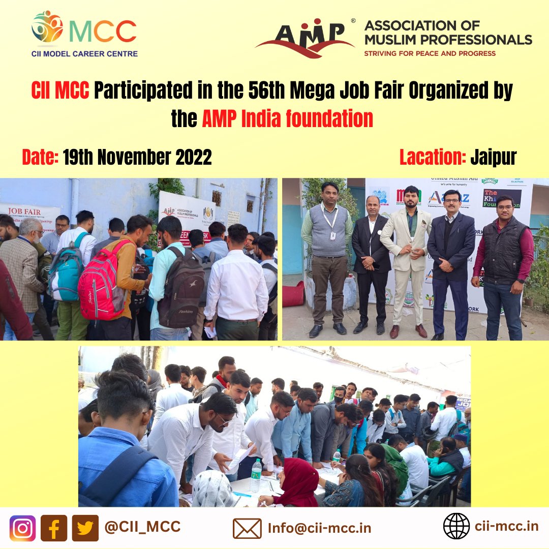CII Model Career Centre Participated in the 56th Mega Job Fair Organized by the AMP India foundation on 19th November 2022.
#job #career #india #development #employment #students #entrepreneurship  #jobdrive #CiiMCC