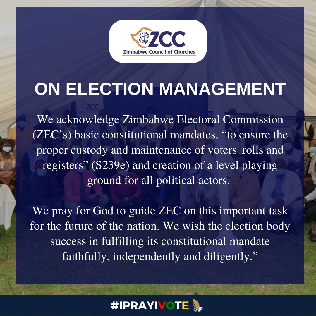 zccinzim's tweet photo. We pray for the election body to be successful in fulfilling its constitutional mandate. 

To ensure the proper custody &amp; maintenance of the voters' rolls &amp; registers' &amp; to create a level playing field for all political actors. 

Faithfully, Independently, Diligently

#IPrayiVote https://t.co/bymxDJrVbA