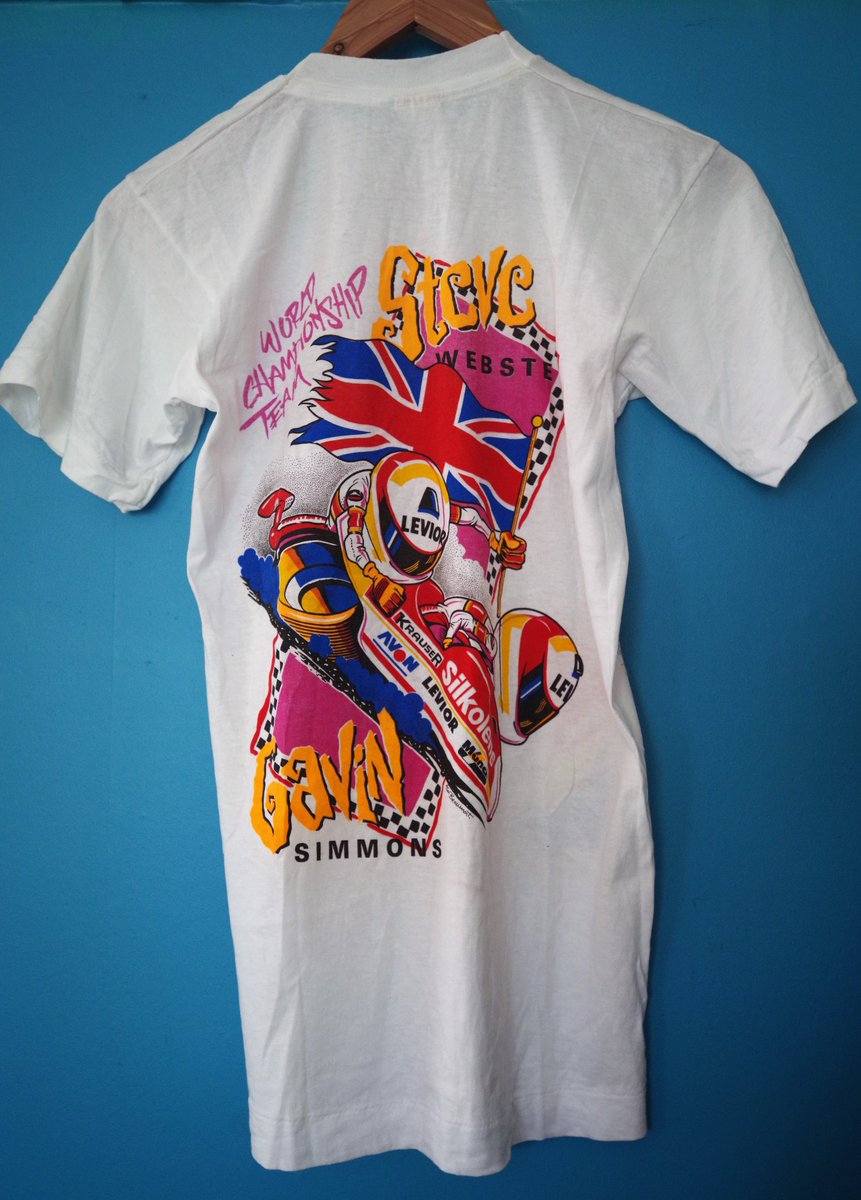 TsMotoSuperbike's tweet photo. Another Tim Beaumont design (see earlier posting BSB Adrenaline Junky) #tshirt, this time from 1990. Steve Webster/Gavin Simmons Sidecar World Championship Team. #sidecarracing #sidecar #TsMotoSuperbike #tshirtdesign #tshirts #SteveWebster 👕 https://t.co/NE2RzdnA9a