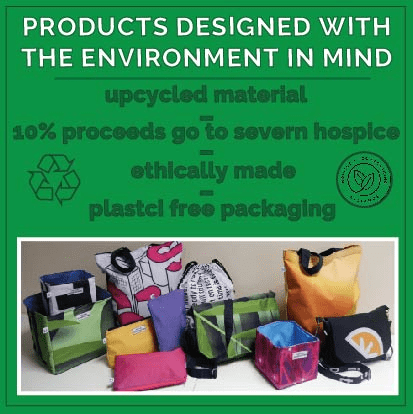 Our products are designed with the environment in mind! All products are made from upcycled materials and are posted in plastic free packaging. 10% proceeds from all orders go to the Severn Hospice charity! #upcycling #environment