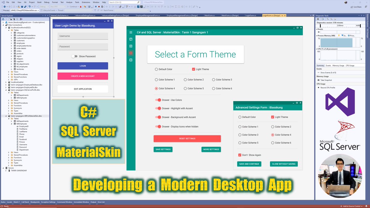 IBasskung's tweet photo. Developing a Modern Desktop App using C# and SQL Server.
https://t.co/NHsmo23mFE

#คอร์สออนไลน์ #CSharp #Programming #SQLServer #ModernUIApp #VisualStudio #CodeAMinute #iBasskung #Programmer #สอนเขียนโปรแกรม https://t.co/P6mpjBE6Kc
