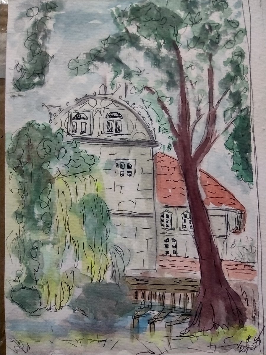 angelaohm77's tweet photo. #architecdoodle2
@Architecdoodlez für 23.11.22 
Schloss Gifhorn wo die Aller fließt. Nebenan über die Straße stand früher die Kornmühle. 
Habe es nicht rechtzeitig geschafft ein neues zu #sketch en, vielleicht kommts noch:) Aber vor Ort skizziert.  #kleineKunstklasse #watercolor https://t.co/aDnvqOXuS9