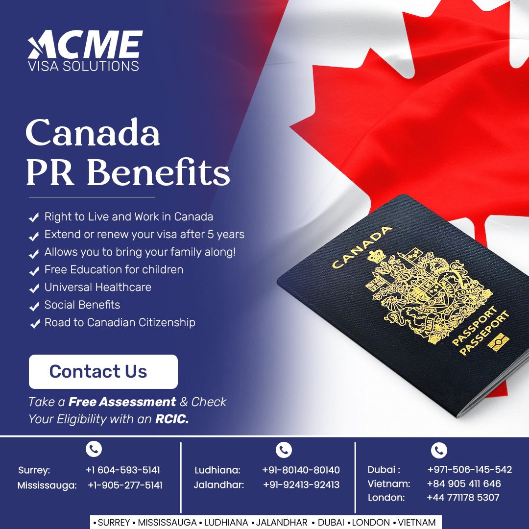 Many immigrants live, work and settle in Canada 🇨🇦 by getting Permanent Residency status which opens doors to a wide array of benefits!
Canada to give more than 5 Million Permanent Resident Visas in coming years. You can be that one. 
#CanadaPR #PRBenefits #Bestimmigrationcompany