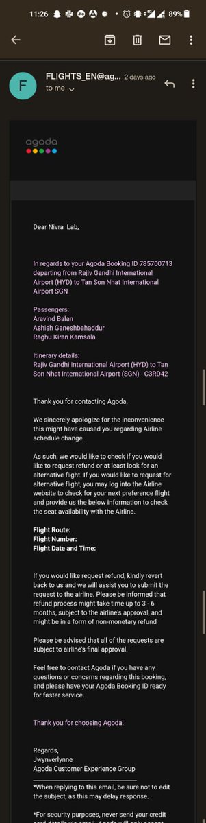 Nithyanandana17's tweet photo. @nishantpitti
@rikantpitti

Apparently Vietjet cancelled flight from Hyderabad till 31st Dec but my service provider Ease my trip is unable to get a confirmation from airlines even after I am mailing/calling EMT customer care from 17th October.
#Vietjet #easemytrip #scam https://t.co/3YkESxZt7T