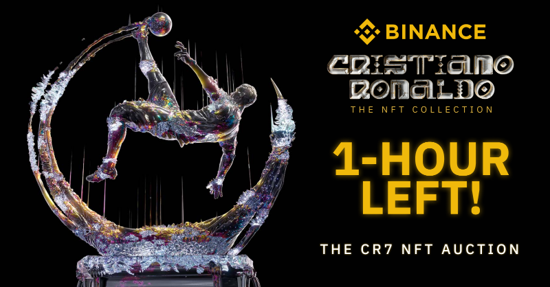binance's tweet photo. Only 1-hour to go before subscriptions for the CR7 NFT close!

Head over to #Binance NFT to subscribe ⤵️