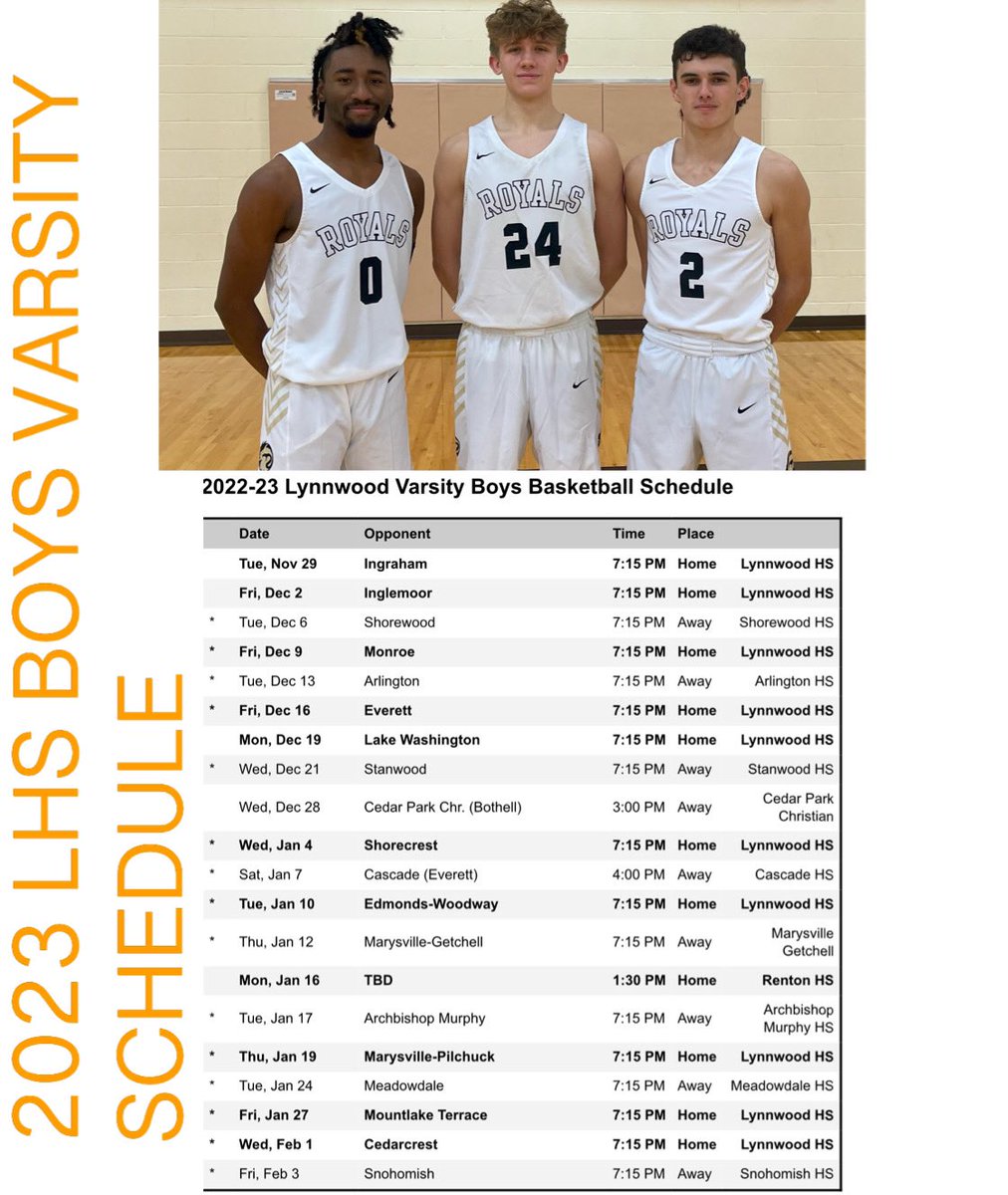 LHSRoyalsHoops's tweet photo. Lynnwood Royals take the court one week from today. Captains Jordan Whittle @Keegan_w_5 and @Jacehampson6 https://t.co/ZTGftr7x1g