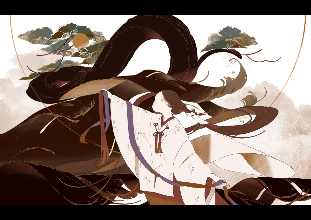 long hair letterboxed japanese clothes solo very long hair wide sleeves kariginu  illustration images