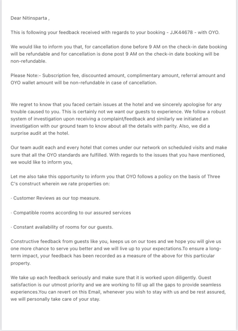 nitin_PJ's tweet photo. @oyorooms it’s a very bad experienced with #oyorooms i have asked for refund and their emailed me this shit… i guess your employer are dumb and deff. once again check the details and i want my redunf… #patheticOYO https://t.co/dU4IsqOWZL
