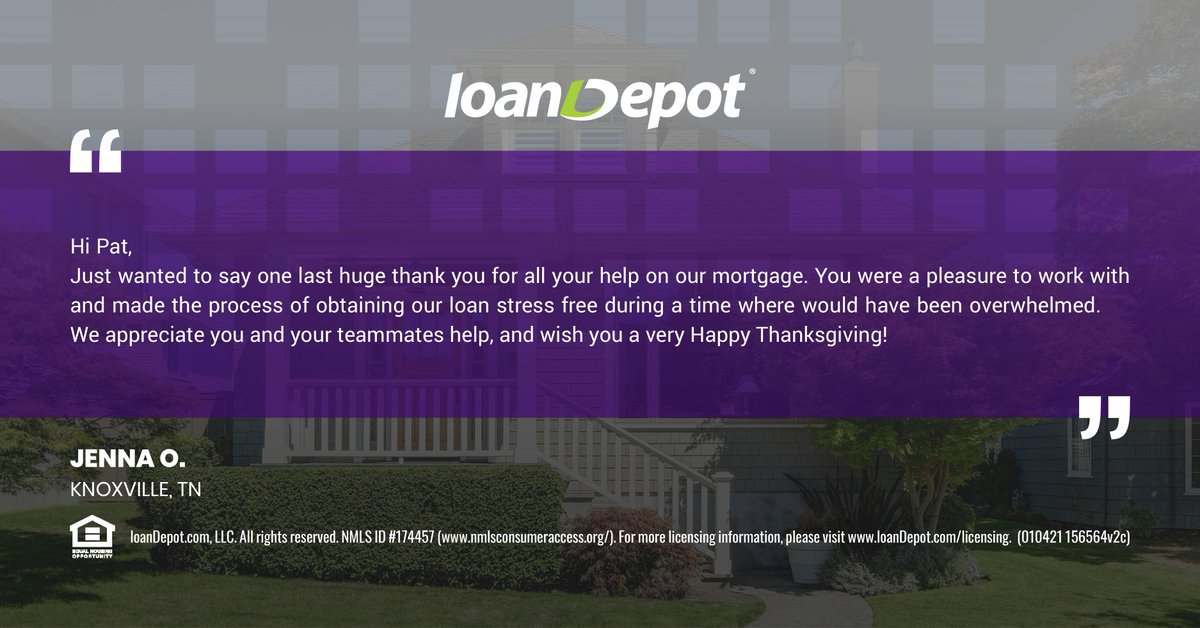 PatCannone's tweet photo. It was a pleasure working with you too! Have a wonderful Thanksgiving in your new home. 
Contact me today for all of your home financing needs!
#patcannone #loanDepot #reviews #thankful #mmca https://t.co/6Tx2my4UOm https://t.co/pItsIrYo3q