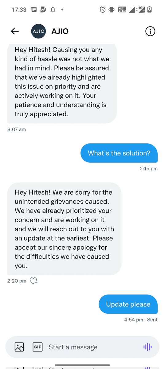 Wordsof_mylife's tweet photo. @AJIOLife It seems like interacting with machines. No proper and appropriate solution.

Is it waiting for me to get royally discouraged, accept the dumped inferior products, and waste 10k?

@AJIOLife @reliancegroup https://t.co/T6cxRwbQGm