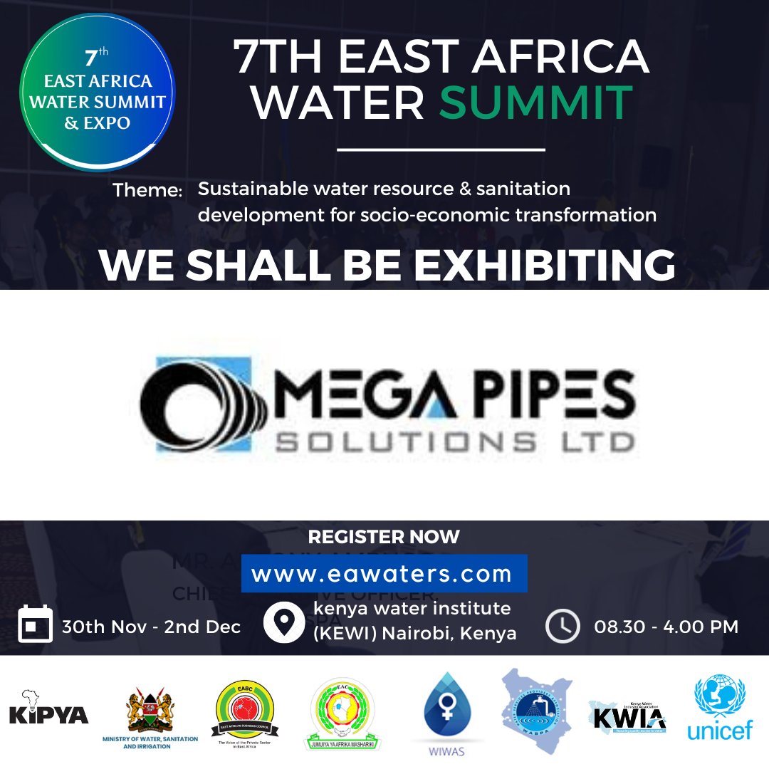 Innovation, technology and knowledge sharing, ensuring water security for the East African region. Come to the EA Water Summit and explore innovation, business opportunities &amp; build your network. Register now at  eawaters.com/events/registr… <a href="/megapipes/">Megapipes Solutions Limited</a>