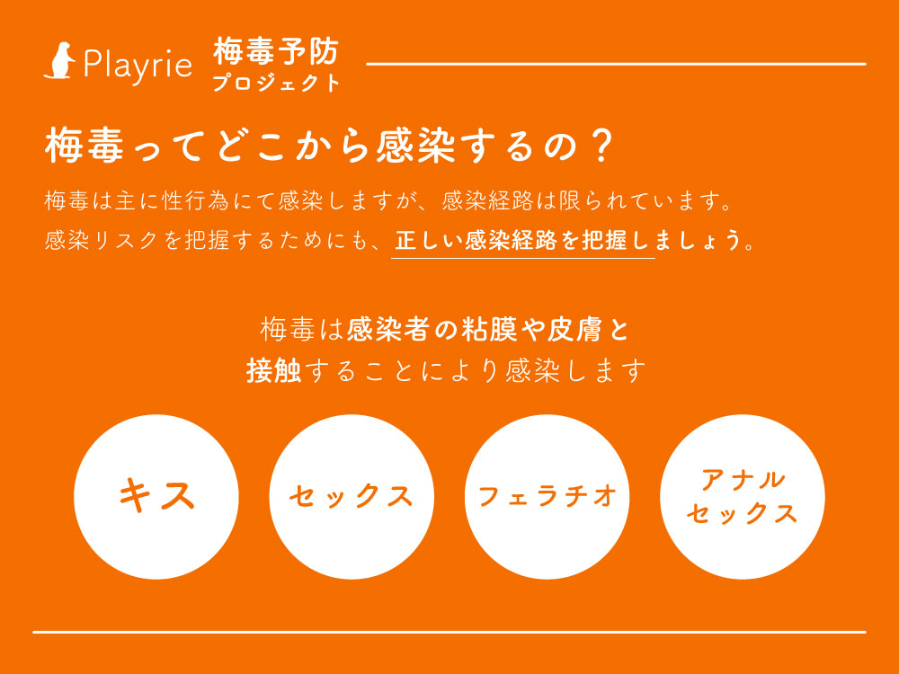 PlayrieInc's tweet photo. 【 #梅毒 ってどんな経路で感染するの？】

#梅毒予防プロジェクト ②
～感染経路について～

梅毒がどうやって感染するのか、正しい感染経路を把握しましょう。

☑粘膜どうしの接触
☑セックス
☑キス
☑フェラチオ
などでも感染します！コンドームなど、適切な処置を行い感染予防を行いましょう。 https://t.co/x3yEfQp8vR
