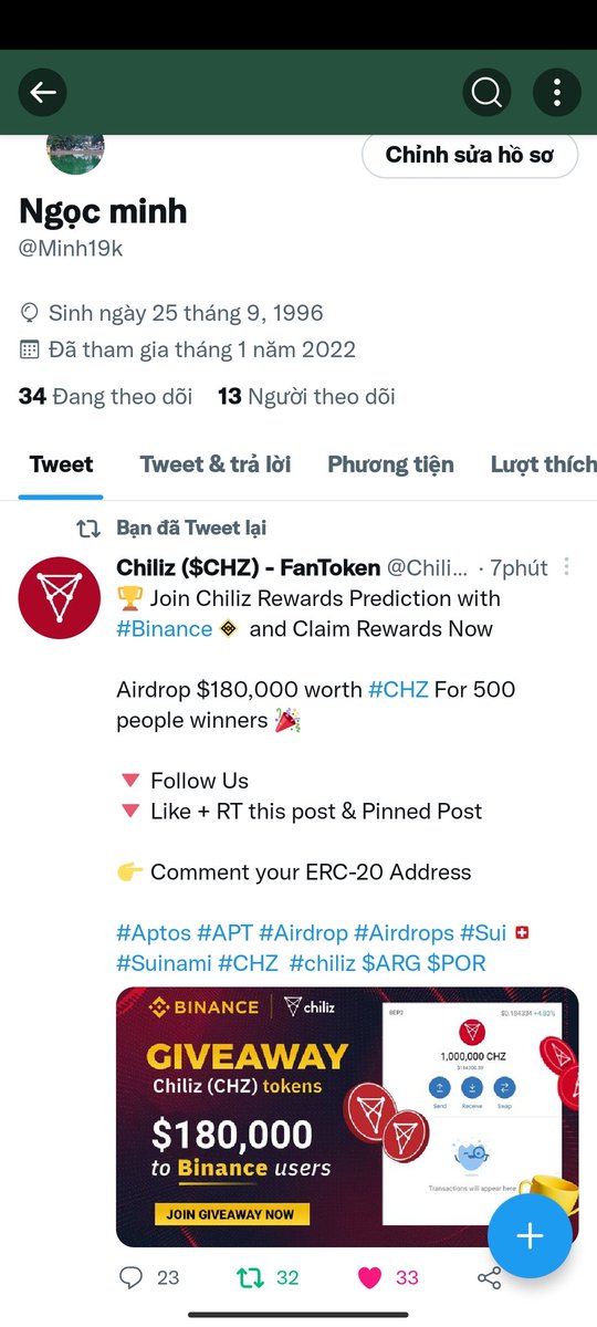 Minh19k's tweet photo. @ChilizToken 0x998b42eb9833ca4e5159c3492cdb1a3ca49fdece https://t.co/T2tL2ioGzc