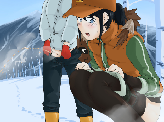[R-18] 少年と雪原で連れションするポケモンレンジャーさん #ポケモンレンジャー #ポケモン #放尿 #野ション #陰毛 #おねショタ  