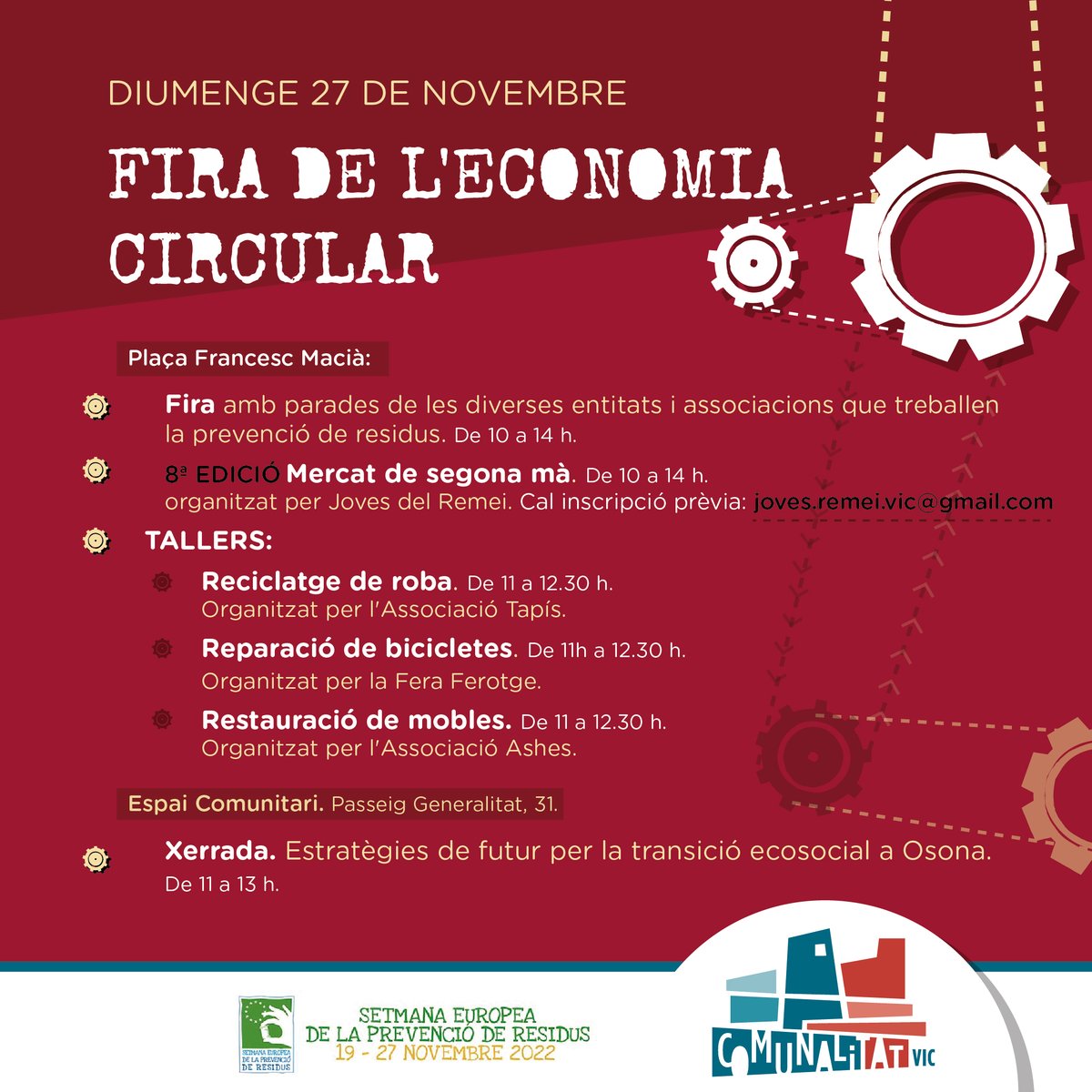 🌿 I tu, com ho fas per minimitzar els teus residus?

🍃 Aquest diumenge t'esperem a la Fira de l'Economia Circular, a la plaça Francesc Macià, al barri del Remei de Vic!