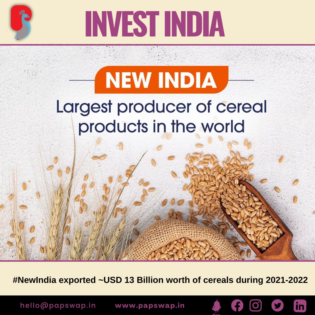 PapswapHQ's tweet photo. Via @InvestInIndia
#NewIndia exported ~USD 13 Billion worth of cereals during 2021-2022.
Learn more at: https://t.co/OVkYDOB0XZ…
#InvestIndia #Cereals #AgricultureSector #policyandprocedures #PoliciesWithPapswap #PoliciesoverPolitics
#PaPSwap https://t.co/ZxlvqwpdcQ