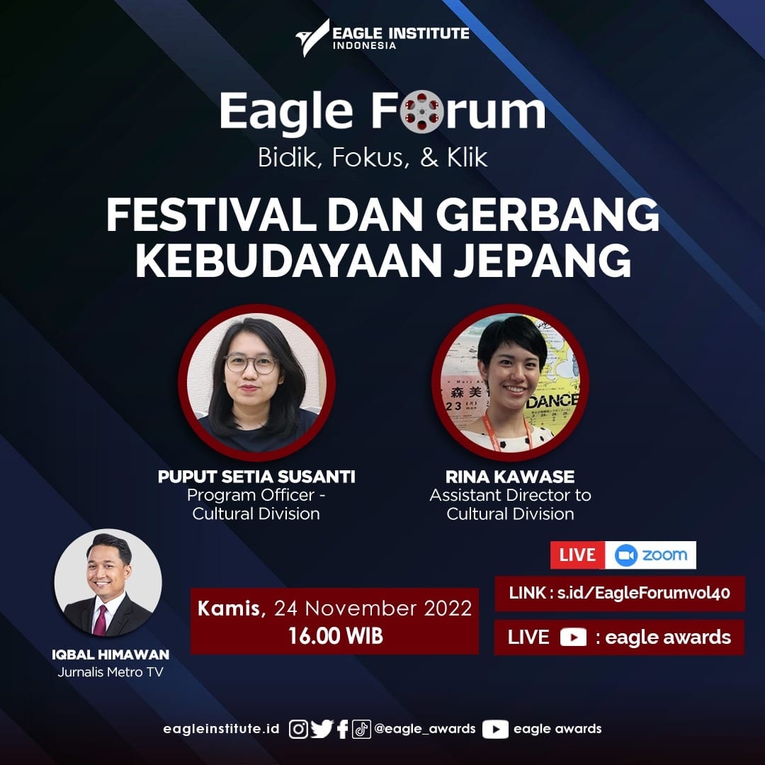eagle_awards's tweet photo. Japanese Film Festival menjadi salah satu cara @JF_Jakarta memperkenalkan budaya Jepang. Seperti apa serunya JFF yang memberikan pengalaman menikmati budaya Jepang dengan menyenangkan? Simak #EAGLEFORUM
Kamis (24/11)
Pukul 16.00 WIB
Live Zoom dan YouTube
https://t.co/Bnr4HHFfPC https://t.co/itKd2HCVxT