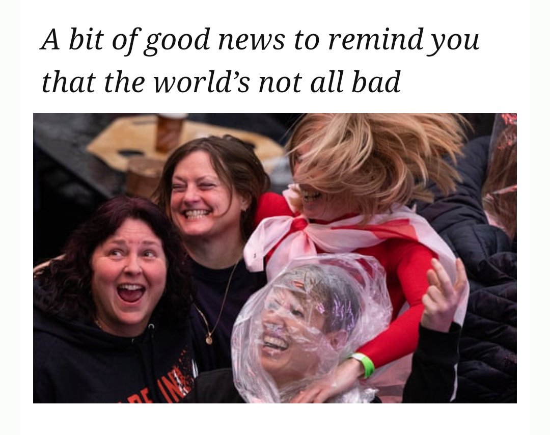 Interesting decision to use this photo in The Guardian today for a 'good news' piece. Granted, they look happy, but I've heard that putting a plastic bag over your head usually ends in tears