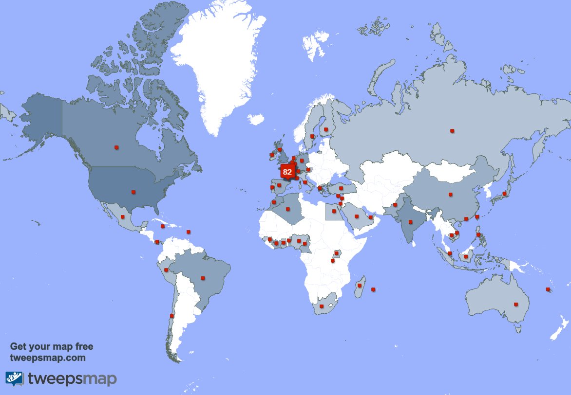 Merci beaucoup à mes 3 nouveaux abonnés qui vivent en: Cameroun, et plus la semaine dernière. tweepsmap.com/!BlochAlain