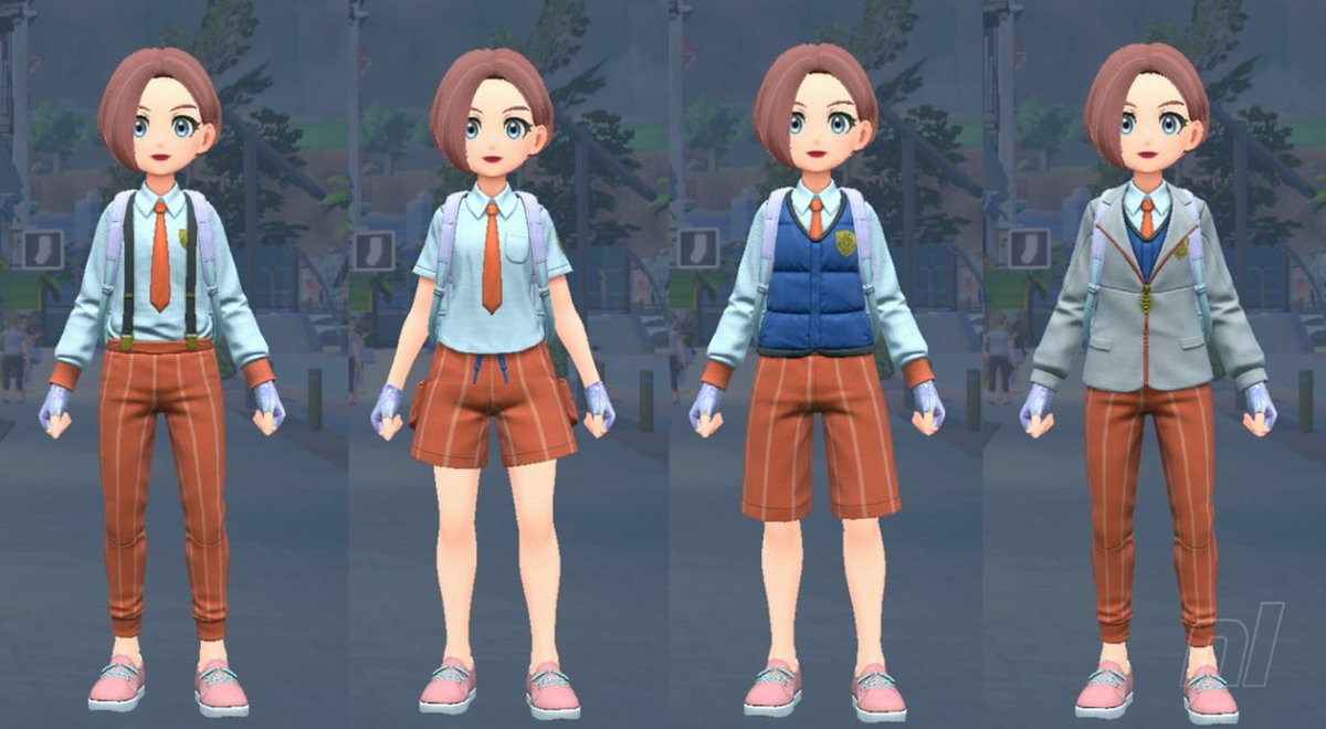 Shmallish's tweet photo. @TheAuraGuardian Maybe I'm the only one here... But knowing I have to run around in the same 4 outfits kinda makes me want to pick the better ones...I don't wanna run around paldea looking like a lost grandpa... Violets got the better look all around. https://t.co/0FPn13hMcU