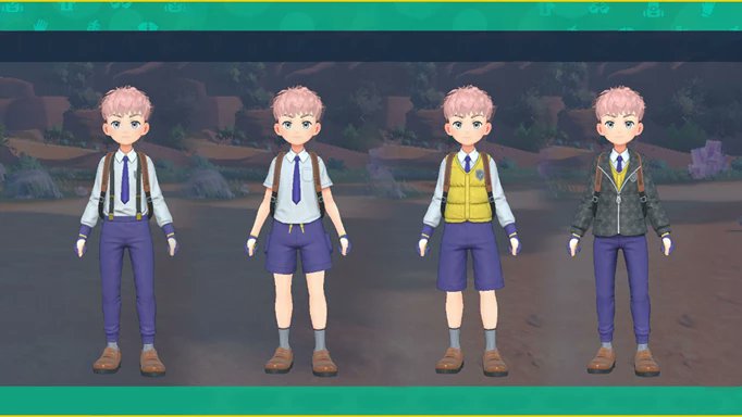 Shmallish's tweet photo. @TheAuraGuardian Maybe I'm the only one here... But knowing I have to run around in the same 4 outfits kinda makes me want to pick the better ones...I don't wanna run around paldea looking like a lost grandpa... Violets got the better look all around. https://t.co/0FPn13hMcU