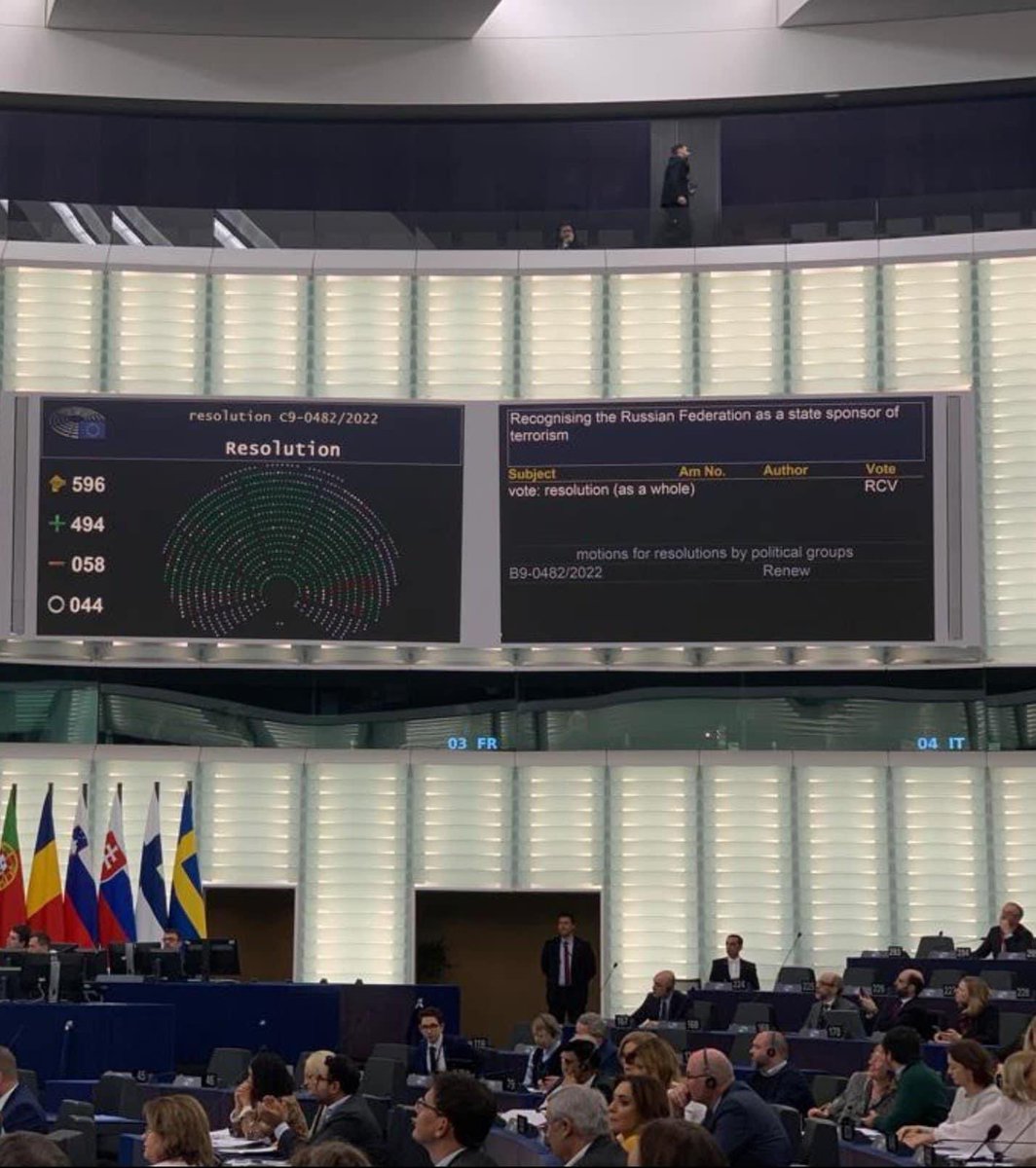 CzechHelsinki's tweet image. 🇪🇺The European Parliament adopts a resolution declaring #Russia a terrorist state. 

🔴Putin's regime is complicit in human rights abuses, war crimes &amp;amp; must face the international consequences.

#StandWithUkraine️