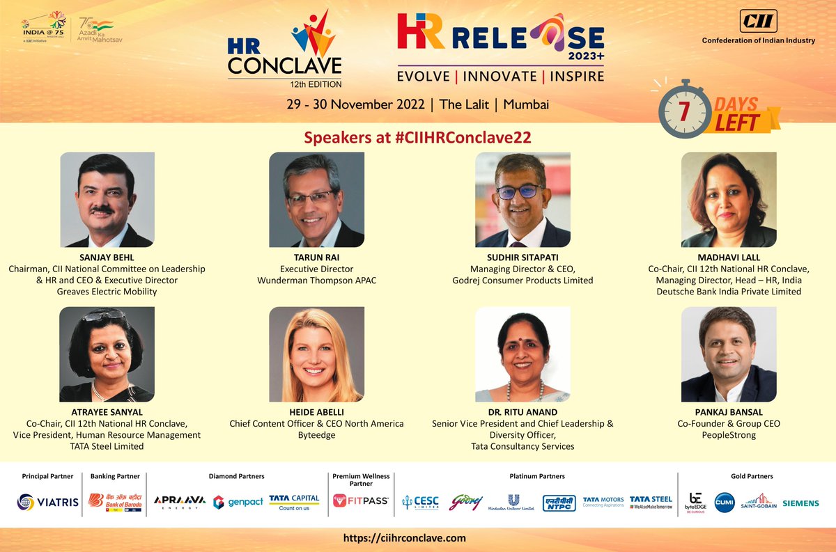 Just 7 days to go for the 12th CII HR Conclave at The Lalit, Mumbai on November 29 - 30

Seats are fast filling, register now - ciihrconclave.com

#CIIHRConclave22 #humanresources #culture #hr #people #chro #hrconference #peopleandculture