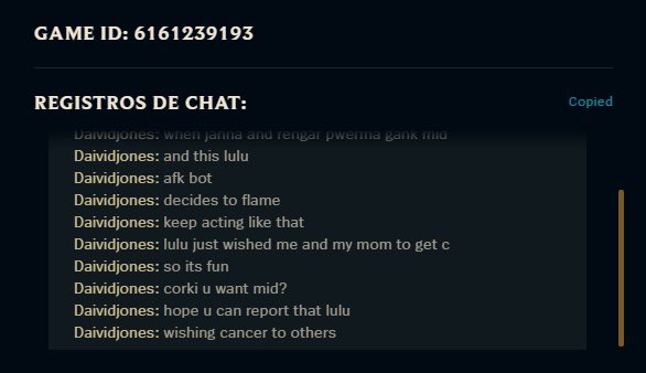 A tipical day in SOLO Q.

We’re loosing and our supp decides to flame: 
“I hope u and ur mother get cncr” 

At the end of the game I asked our team to report him AND INSTEAD I GOT THE WARNING????

I may not be the best example, but WTF?! 😂😅 <a href="/RiotSupport/">Riot Games Support</a> 

When will this change?
