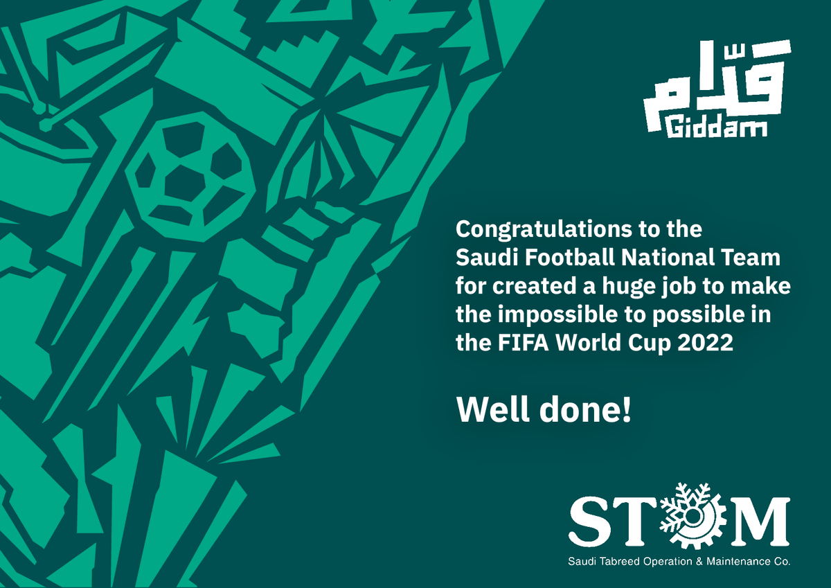 stom_ksa's tweet photo. Congratulations to our Saudi Green Falcons well done! Good Luck on the next match! #FIFAWorldCup #GreenFalcons 🇸🇦🏆 @SaudiNT_EN https://t.co/D104t9uXxs