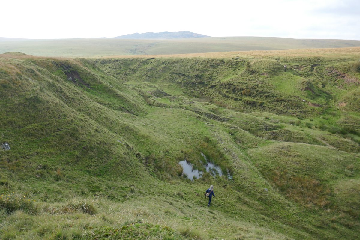 Two people indicate the breadth and depth of the eluvial tin streamworks between Buttern and Leskernick on Fawymore (historic and stannary name for Bodmin Moor).