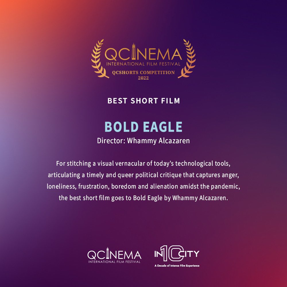 QCinemaPH's tweet photo. #QCShorts Competition.

The best short film goes to Bold Eagle by Whammy Alcazaren .  

#QCinema2022
#in10city https://t.co/AKNbWZAcSK
