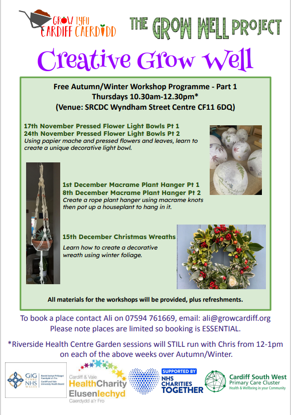 CardiffSW's tweet photo. @GrowWellCardiff @GrowCardiff
There is a bonus when the weather is awful...Indoor sessions!
1) Pressed Flower Light Bowls
2) Macrame Plant Hangers
3) Christmas Wreaths!
#Cardiff #SWCluster #health #wellbeing #GROW #Christmas #2022 #indoors #warm #makeyourown https://t.co/yZEnXT7Rdi