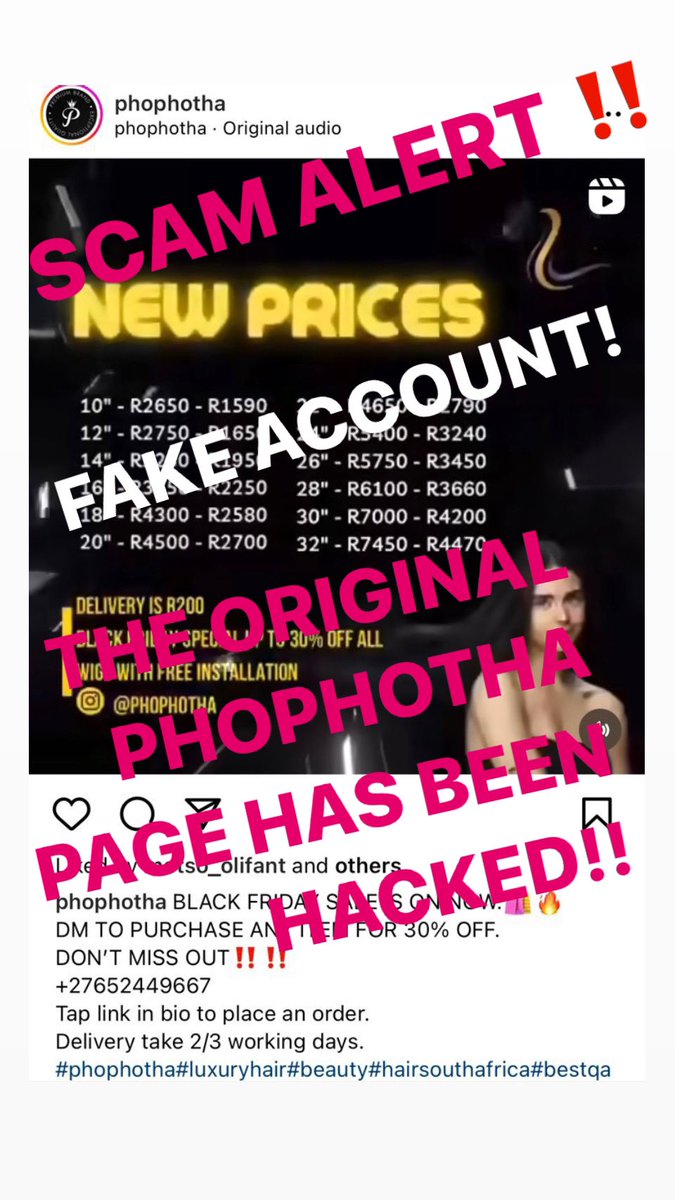 Hi Everyone. This is not us posting on the Phophotha instagram page, scammers are currently running the page! Please kindly help us share and report the page. Thank you