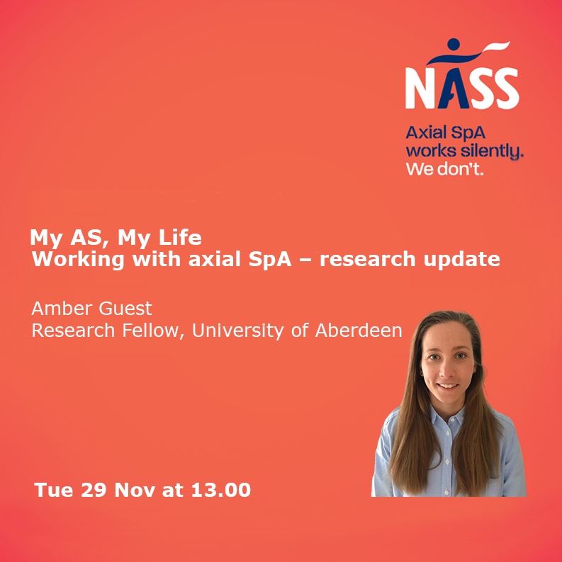 Join <a href="/AmberGuest93/">Amber Guest</a> on Tuesday to hear about research by @AberdeenUni exploring how to support people with inflammatory arthritis with their work and employment. 
If you can’t join us live, pop your questions in the comments below and catch up on #MyASMyLife.  <a href="/AberdeenEpi/">Gary J Macfarlane</a>